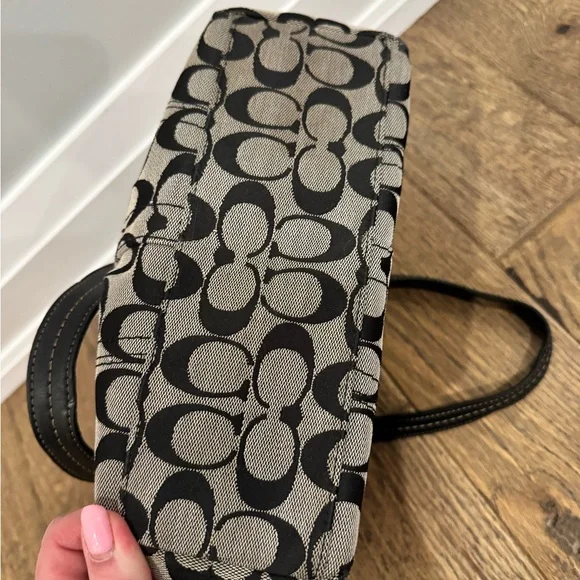 Coach Black & Grey Signature Canvas Tote with Leather Trim - Picture 7 of 10